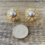 Joan Rivers Vintage  Pearl Crystal Flower Earrings Photo 2