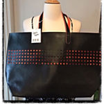 Lord and Taylor Black & Orange Faux Leather Tote Bag Photo 0