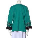 Bob Mackie Wearable Art Open Cardigan Teal Green Long Sleeves Embroidered Fringe Photo 11