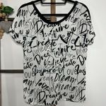 Joseph Ribkoff Short Sleeve Black White Sequin Graffiti Print Tee Size 4 Photo 2