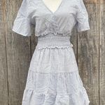 Cupshe  Blue & White Puff Sleeve V-Neck Ruffled Hem Mini Dress Vacay Summer Sz Sm Photo 0