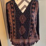 Lucky Brand Women's Bohemian Top - Navy and Pink Photo 0