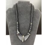 Womens SKU 7855 Black Beaded Necklace Geometric Bib like Pendant Silver Photo 1