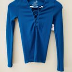 Free People  Lace Up Layering Long Sleeve Top Navy Blue Sz XS/S Photo 6