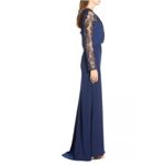 Tadashi Shoji  Mesh & Crepe Long Sleeve Gown Photo 2