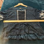 Anthropologie Pilcro Orchid Embroidered Flutter Sleeve Midnight Blue Floral Blouse Boxy XS Photo 14