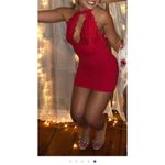 Elegant Red Lace Halter Dress Photo 1