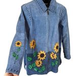 Quacker Factory blue suede Whipstitched Sunflower patchwork jacket Photo 12