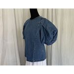 Levi's  Women Small Puff Sleeve Zaida Sculptural Denim Blouse Western Boho Photo 2