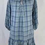 Max Studio New  Plaid Ruffle Hem Balloon Sleeve Babydoll Dress Blue Photo 6