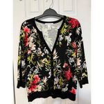 White House | Black Market  WHBM Floral Black Pink Snap Front Cardigan Sweater Photo 9