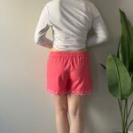 J.Crew  Pink White Floral Embroidered Shorts Scalloped Hem Pull On Drawstring S Photo 1