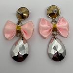 1980s Retro Pink Bow Drop Earrings with Faceted Teardrop Gem Statement Jewelry Photo 2