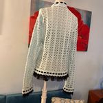 Vintage Anthropologie M One Girl Who Sweater Blue Crochet Knit Fringe Cardigan Black Size M Photo 4