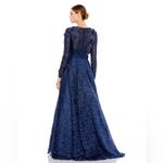 Mac Duggal Women’s Embellished Illusion Long Sleeve A-Line Gown Navy Sz 8- NWOT Photo 2