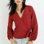 Madewell  Texture & Thread Crepe Wrap tie Crimson red blouse Top Size XS Photo 0