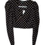 MINKPINK Puff Sleeve Crop Polk a Dot Long Sleeve Top In Black And Tan Size S Photo 1