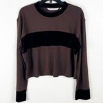 Victoria's Secret VICTORIA’S SECRET Dark Brown Black Velour Accent Long Sleeves Cropped Top Large Photo 0