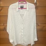 Tahari  Linen Stripe Button Rolled Long Sleeve V-neck Collar Shirt 3X Laganlook Photo 1