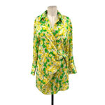 ZARA ‎ Green Yellow Floral Print Satin Wrap Mini Dress Size Medium Photo 2