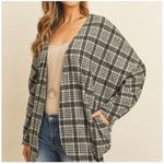 Riah Fashion Gray Open Plaid Cardigan with Pockets L Photo 2