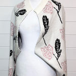 Duchamp Rose Floral‎ Printed Knit Wide Sleeve Shrug Neutral Size L/XL White Photo 0