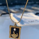 Oil Painted Necklace, Gold Layered Necklace, Black Pendant Necklace Photo 2