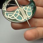 Celtic Sea Signed Blue Green Enamel Tara Brooch Pin Silver Tone Photo 12