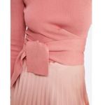ZARA Peach Tie Waist Ribbed Cropped Wrap Sweater size Large Photo 4
