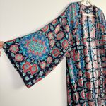 Tolani Collection Kimono Longline Cardigan 1X Blue Red Multicolor Abstract Print Photo 4