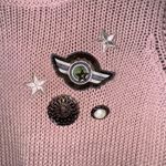 Loft Knit Sweater Embellished Pins Pink Crew Neck Womens Size L Pullover Photo 5