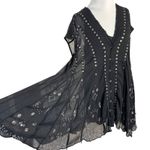 Free People Bohemian Gypsy Witchy Beaded Aston Dress Black Small Sheer Bells Photo 2