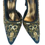 Anne Michelle FUEL57 Embroidered Denim Gold Beaded Heels Womens 6 Vtg Glam Pumps Photo 8