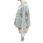 Free People LA BIZ Sz Medium Sparkly Rhinestone Fringe Light Wash Distress Denim Crop Jacket Photo 1