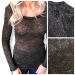EXPRESS Woven Black & Gold Floral Knit Shimmer Scoop Neck Top, sz. XS Photo 6