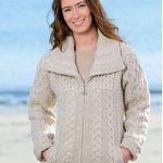 Double Collar Zip Merino Aran Cardigan Size XS Photo 0