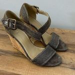 Stuart Weitzman Gold Silver Glitter Cork Wedge Ankle Strap Women’s Photo 0