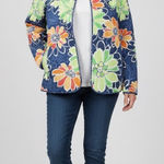 Alfred Dunner Quilted Floral Jacket Womens 16 Blue Orange Green Open Fall Blazer Photo 0