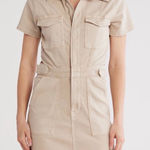 Good American  Fit Success Khaki Safari Denim Utility Mini Dress Sand S NWT Photo 0