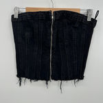 ZARA  Black Denim Zip Strapless Top Size S Cropped Emo Festival Grunge Biker Photo 0