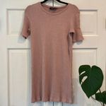 Reformation  Ribbed Pink Mini Dress‎ Scoop Mini Sleeves Size Large Bodycon Photo 3