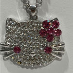 Hello Kitty  Necklace Silver Rhinestone Pendant Pink Bow Y2K Kawaii‎ Photo 0