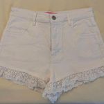 Dolls Kill White Denim Shorts with Lace Hem Photo 0