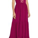 Saloni Suzi Ruffle Lace Trimmed Crinkled Gauze Maxi Size 6 Dress Magenta $625 Pink Photo 1