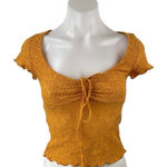 Urban Outfitters  Quinn Lace Coral Lettuce Tie Scoop Short Sleeve Crop Top Sz XS Photo 0