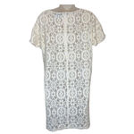 Frame  Embroidered Lace Crochet Cuffed Short Sleeve High Low Mini Shirt Dress Small Off White Ivory Boho Chic Preppy  Photo 3
