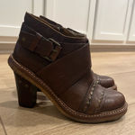 Anthropologie Schuler & Sons  Brown Leather Studded Heeled Ankle Boot Size 6 Photo 0