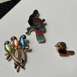 Lot Of 3 Bird Brooch Pins Enamel Parrot, Rhinestone Cardinal, Rhinestone Parrots Photo 5