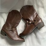 Harness Western Brown Cowboy Boots Buckle 9 Pointed Toe Bohemian Groovy Heritage Photo 0