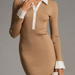 Anthropologie  Ribbed Knit Polo Dress Tan size large stretch Photo 0
